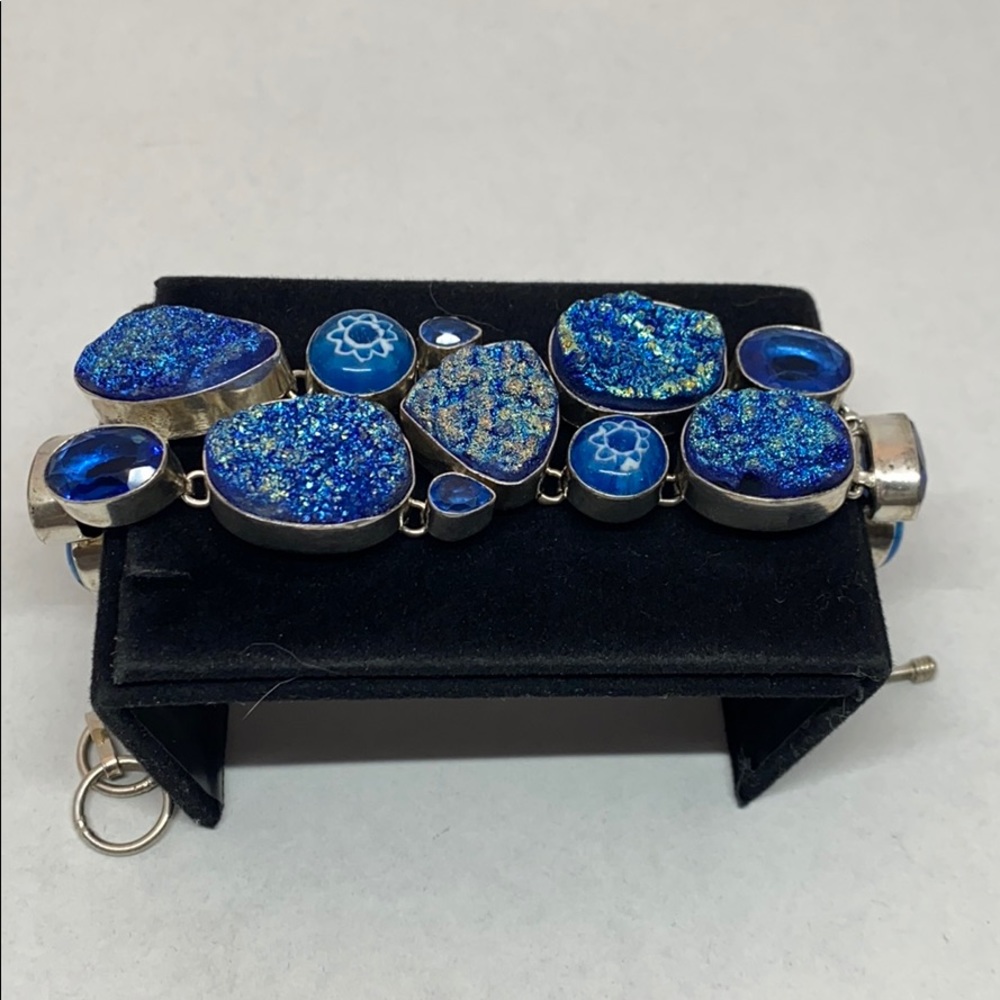 Beautiful sterling blue glass and mineral bracelet